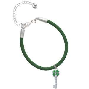   Leaf Clover Key Charm on a Kelly Green Malibu Charm Bracelet Jewelry