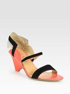 Aperlai   Leather, Snakeskin and Suede Colorblock Sandals