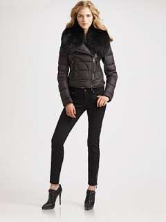 Burberry Brit   Fur Trimmed Asymmetrical Zip Puffer Jacket    