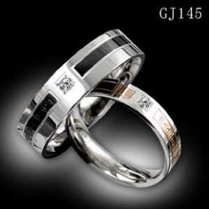   Stainless Steel Wedding Band Loyal Love Engraved w/GEM Couple Rings
