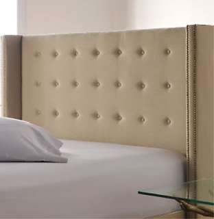 Wingback Tufted Upholstered Headboard Nailhead Queen  