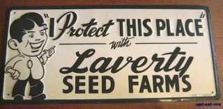 Vintage Metal Sign LAVERTY SEED FARMS Iowa Corn Beans Unused ~ Corn 