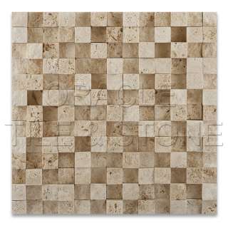 Ivory Travertine HI LOW Split Faced Mosaic Tile  