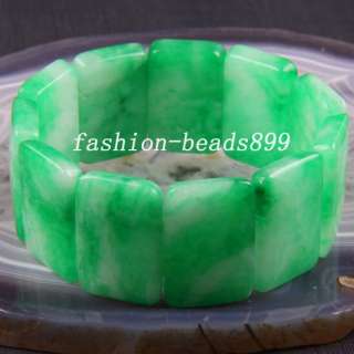 Green Jade Gemstone Stretch Bracelet Bangle 8.5 H934  