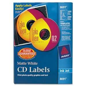  Avery 8691   Inkjet CD/DVD Labels, Matte White, 100/Pack 