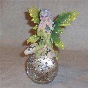 Frog Loving Fairy Figurine on Glass Ball with Frog  