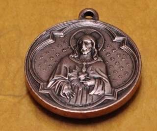 Antique 1873 Penin Sacred Heart Sacre Coeur Vtg Catholic Medal Pendant 