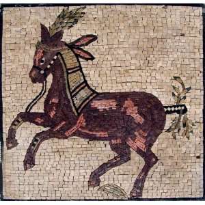    Warrior Horse Marble Mosaic Floor Wall Art Tile