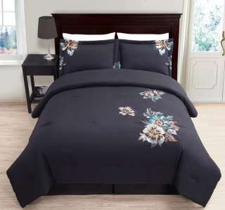 Valentina Black 4Pc Embroidery Bedding Comforter Set King Size  