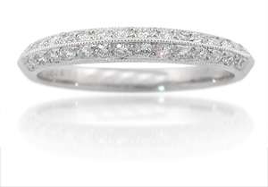 18K WHITE GOLD DIAMOND ANTIQUE KNIFE EDGE WEDDING BAND  