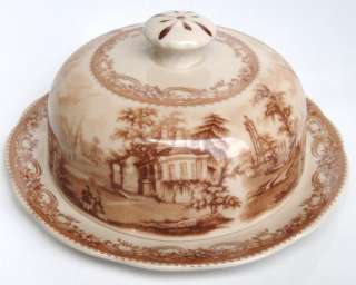 Brown Transferware Large Covered Butter / Cheese Dish  