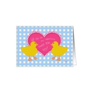   You Be My Valentine Little Boy? Yellow Ducks Blue Gingham Checks Card