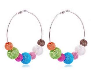   Beads Bling Mesh Basketball Wives Earrings DIY Big Hoop W32620  