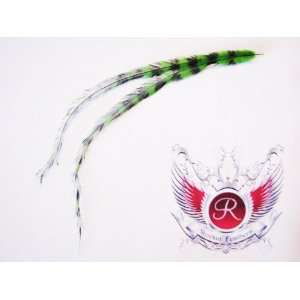  Double Grizzly Hair Extension Feather (Green/Black) Long 