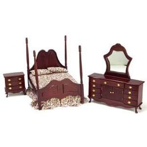  Dollhouse Miniature Mahogany Bedroom Set 