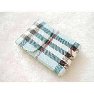  Blue & Red Checkered Leatheriod Business Card Case Holder 