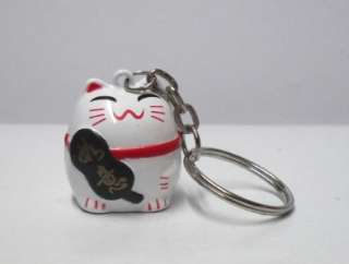 Maneki Neko Wish Fulfill Lucky Cat Metal Bell Keychain  