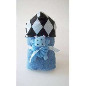  Blue & Black Argyle Hooded Towel Baby