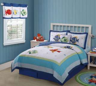 Colorful Fish Sea Twin Quilt Bedding & Sham Bed Set Nautical NEW 