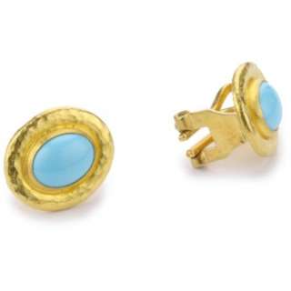 GURHAN Bella High Karat Gold Oval Turquoise Clip Post Earrings 