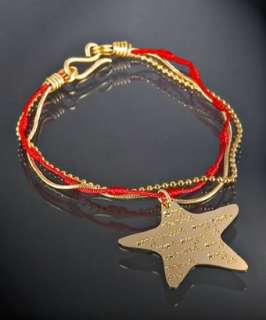 Mercedes Salazar gold and red silk star charm bracelet   up to 