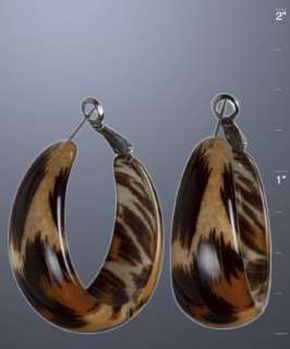 Kenneth Jay Lane brown leopard print resin hoop earrings   up 