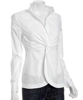 BCBGMAXAZRIA white stretch poplin twist front blouse