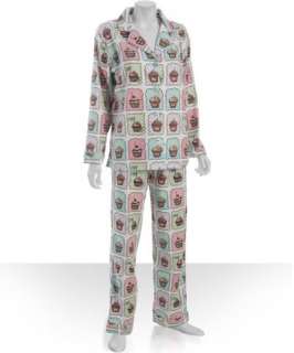 PJ Salvage pink, blue, and green cotton flannel Cupcake pajama set