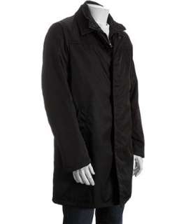 Prada black nylon three quarter double collar coat   
