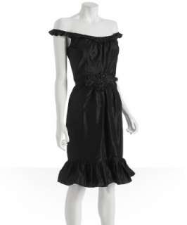Vera Wang Lavender Label black taffeta off shoulder ruffle dress 