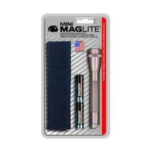  Mini Mag Black Flashlight Holster Kit 2 AA Cells 