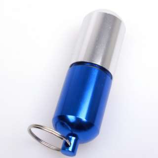 Blue Aluminum Pill Box Case Bottle Holder Container Keychain  