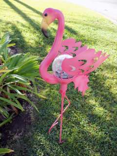 Pink Flamingo Garden Stake Glass Crackle Solar Light Decor  
