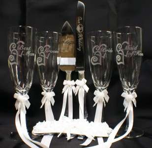   of Honor, Best Man Wedding toasting glasses LOT Cake knife ga  