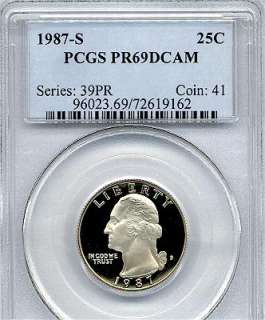 1987 S Washington Quarter, PCGS PR 69 DCAM, White Flashy Proof Coin 