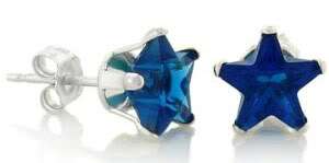 Womens 5 mm Sterling Silver .925 Blue Star Shape CZ Stud Earrings L 