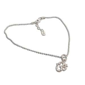 Shanti Boutique Tiny Silver Om Charm on Sterling Silver Anklet 9 10 