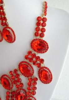 RED SWAROVSKI CRYSTAL GOLD NECKLACE EARRINGS JEWELRY SET 354A COCKTAIL 