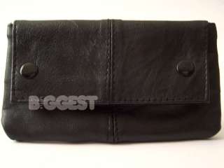 New Soft Black Lined Leather Sheep Nappa Tobacco Pouch  