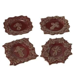 com Set of 4 Cross Embossed Gold Scroll Decorative Ceramic Plate Wall 