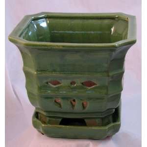  Ceramic Orchid Pot/Saucer 7 1/4 x 6 1/2   Light Green 