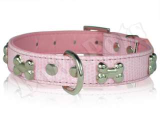 Pink Brown Bones Dog Collar leather Small Medium Large  