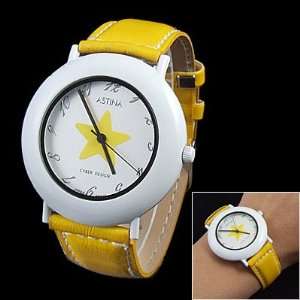   Ladies Yellow Perforated Band Star Dial Quartz Watch