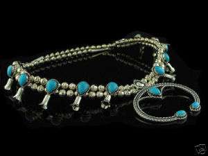   Sterling Silver Squash Blossom Natural Blue Turquoise Necklace  