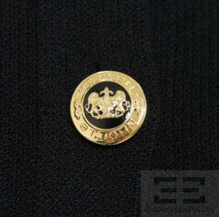 St. John Basics Black Knit Gold Logo Button Jacket Size Small  