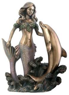 Mermaid & Dolphin Statue Figurine Bronze Figure  