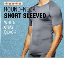 Round Neck Athletic Fast Dry Men Compression Tight Sleeve Shirt Under 