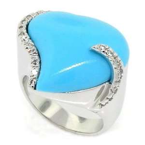 Heart Cocktail Ring w/Turquoise & White CZs Size 9 Alljoy 