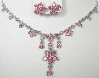 n322 Pink Bridal Swarovski Crystal Necklace Earring Set  
