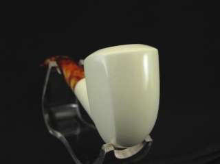 SQUARE BENT Tobacco Meerschaum Pipe w CASE +STAND+POUCH  